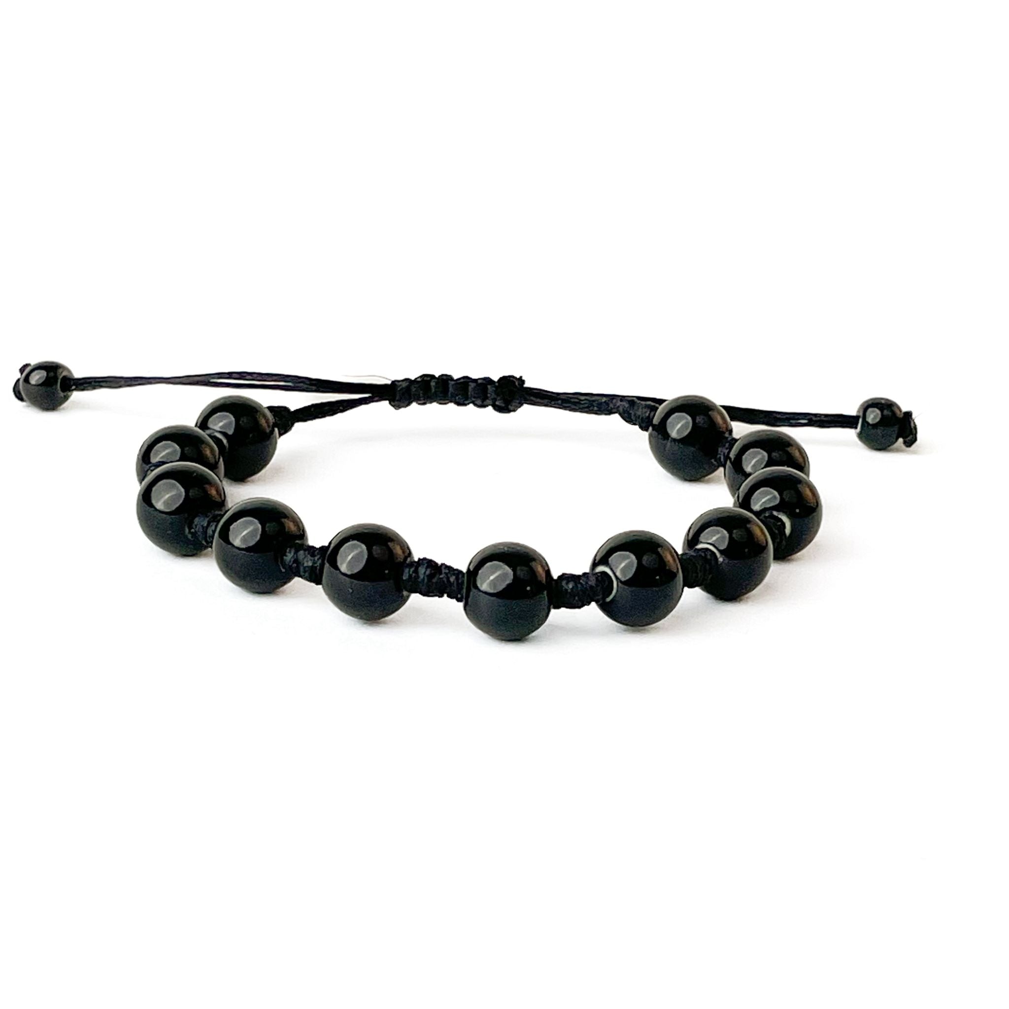 brățară ceramică neagră 10mm reglabilă handmade pe șnur negru